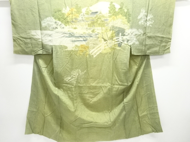 JAPANESE KIMONO / ANTIQUE MENS JUBAN / SILK / SCENERY OF TEMPLE